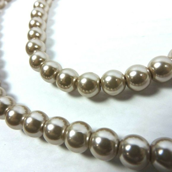 Vintage Glass Faux Pearl Strand 44 Inch Champagne - Picture 2 of 8